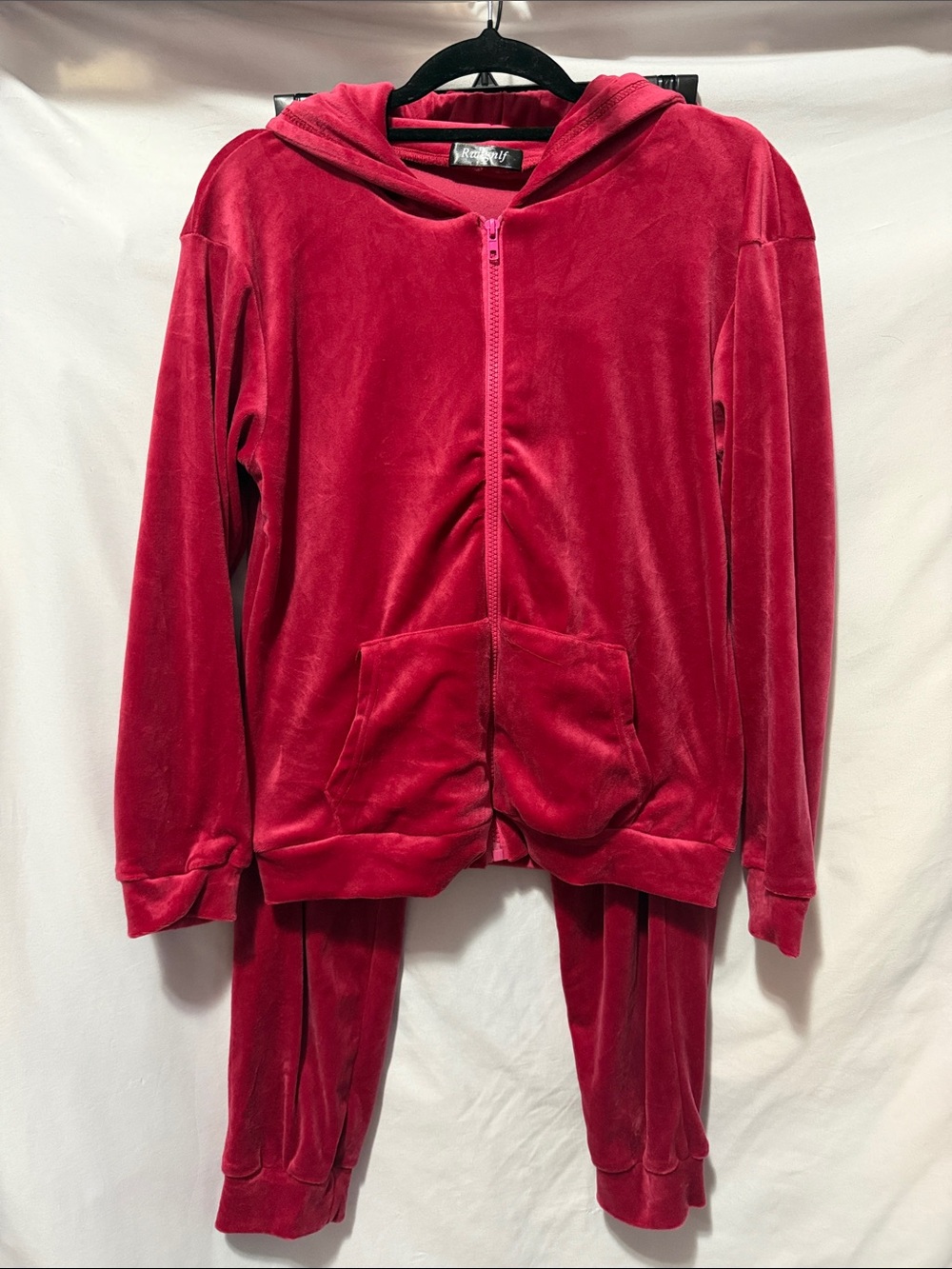 Kids Plush Hooded Zip Pajama Set in Deep Red